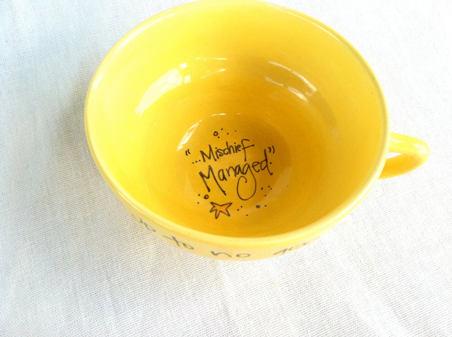 The Marauder's Mug - Harry Potter "I solemnly swear that I am up to no good" Banana Yellow Quote Mug with owl and wand