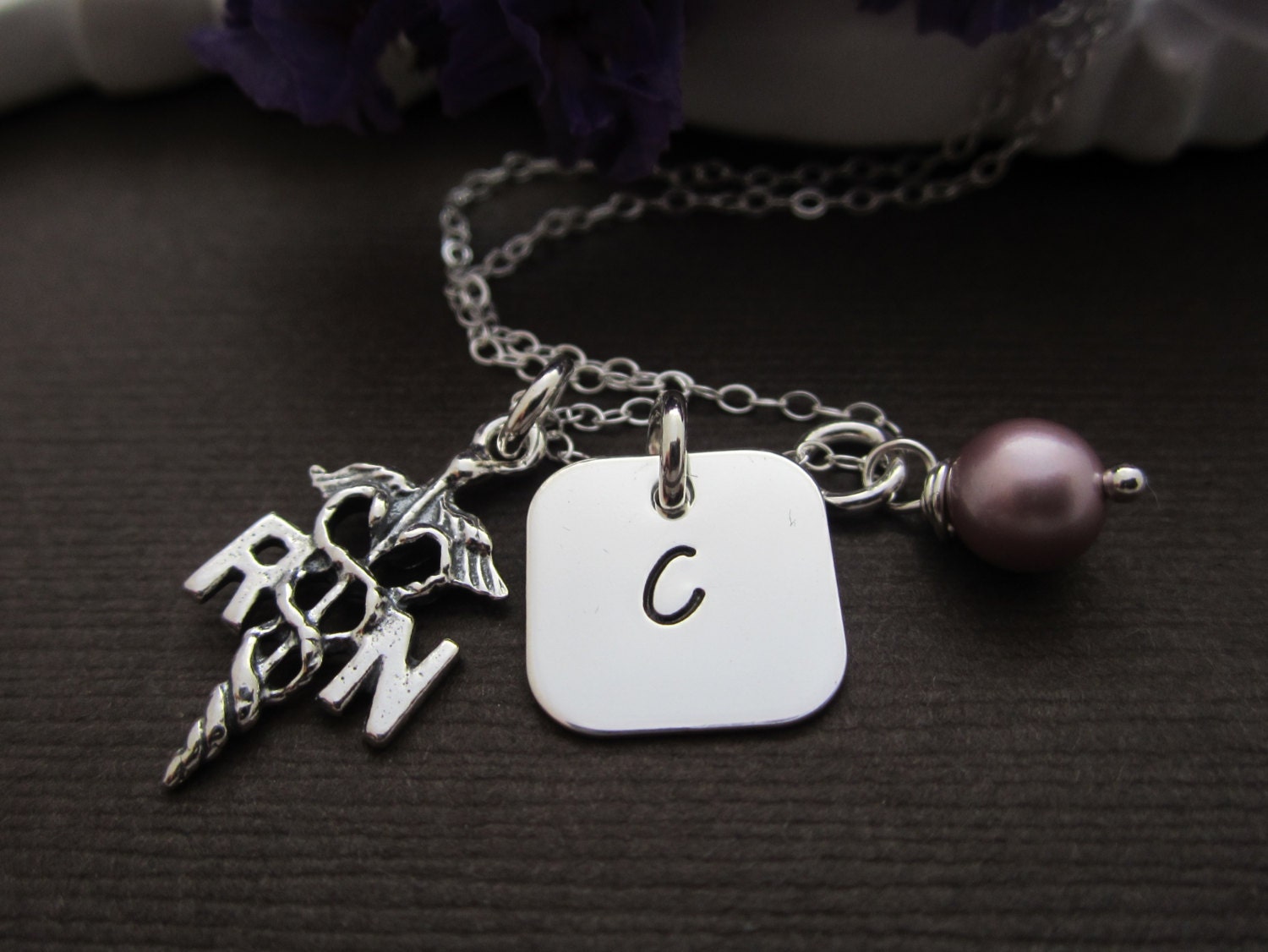 RN Nurse Nurses Initial Necklace,Nurse Initial Pendants, Nurses Initial Jewelry, Custom personalized Hand stamped Nurse Gift