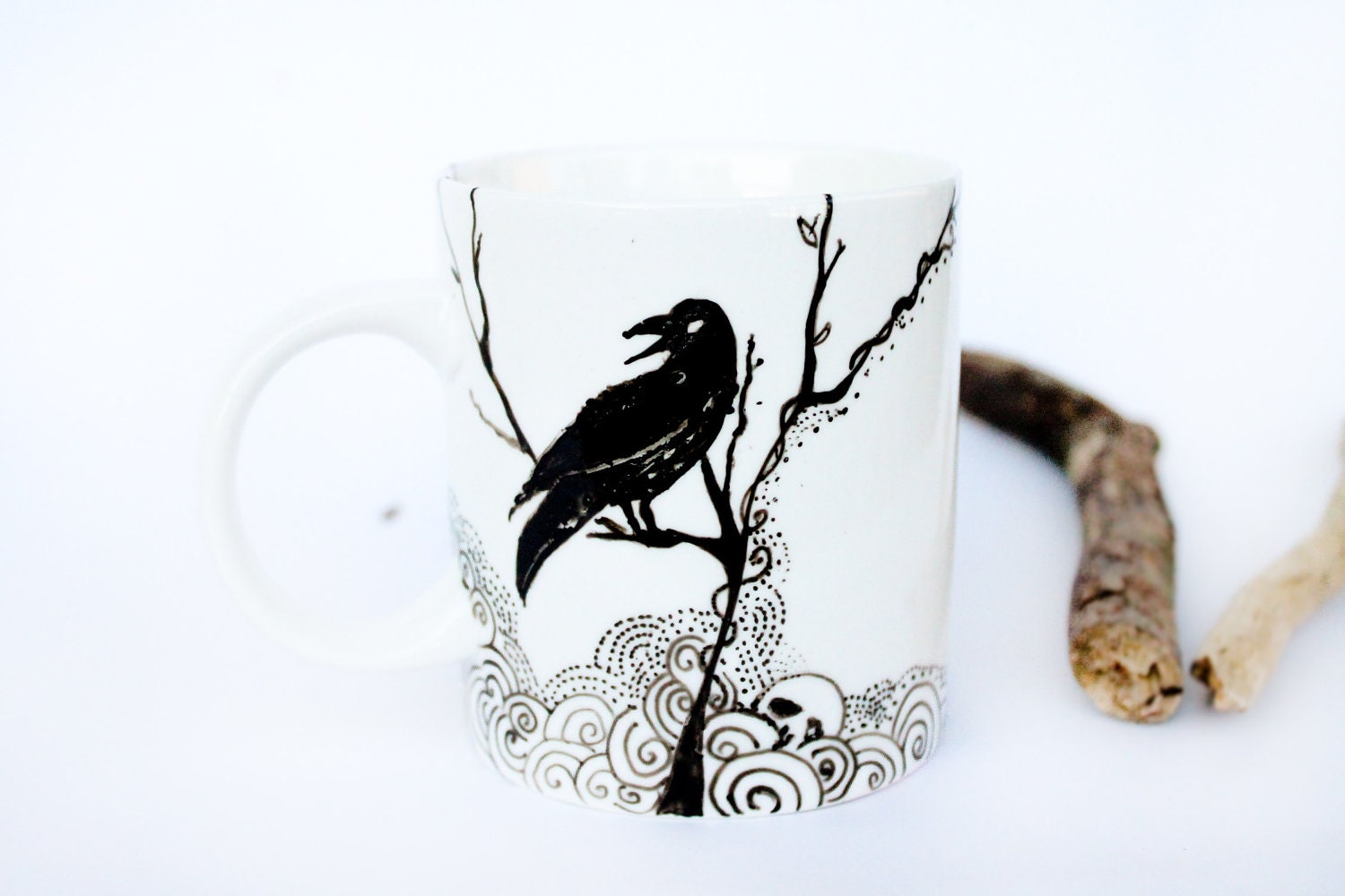 Mug The Raven - Ceramic Cup handpainted