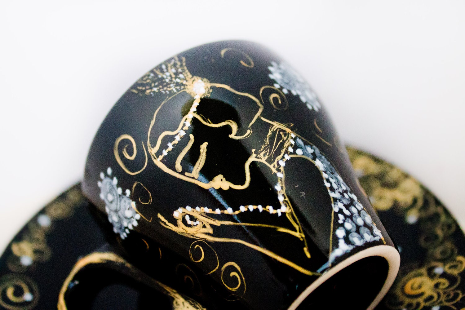 Edwardian lady - black gold espresso cup - painted