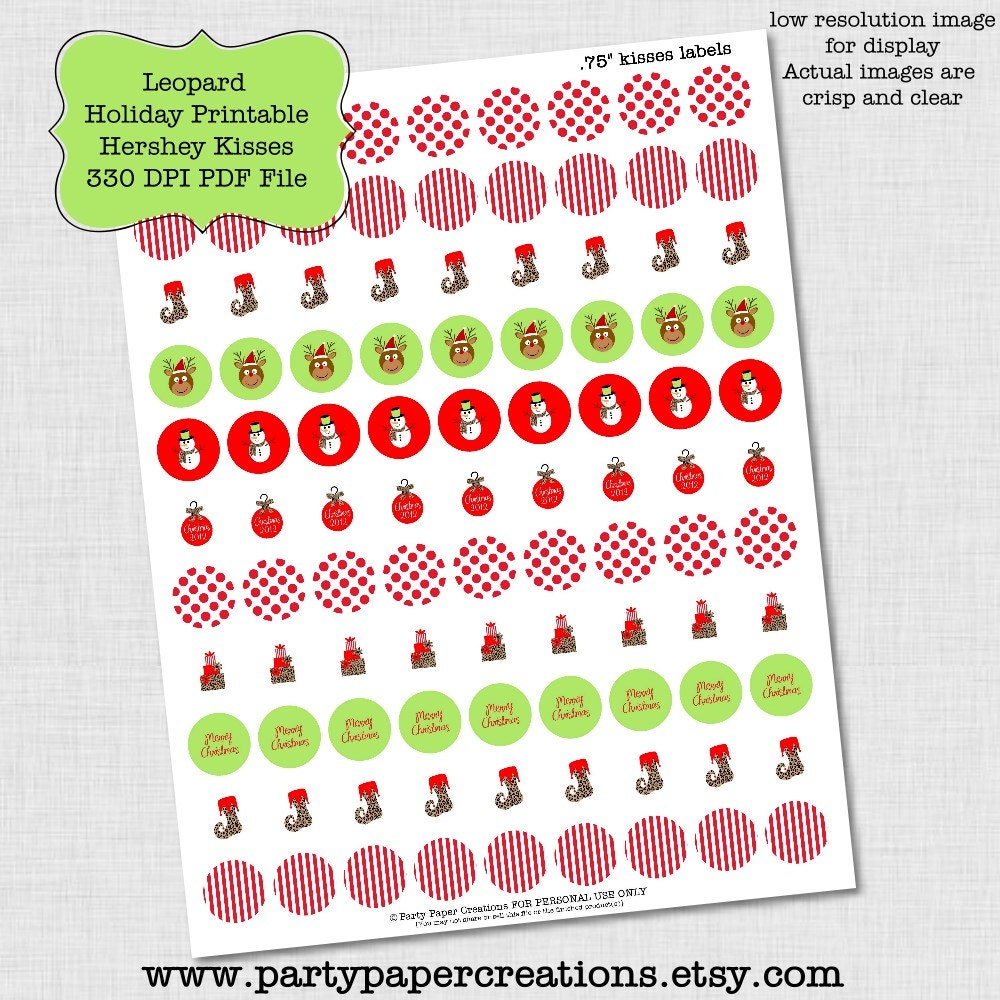 Leopard Holiday Printable Hershey Kisses Sticker Label Collage Sheet PDF File INSTANT DOWNLOAD Il_570xn