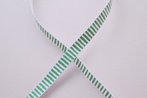 Green and white wonky stripes on 3/8" grosgrain ribbon- CHristmas/ST Patricks day Il_570xn