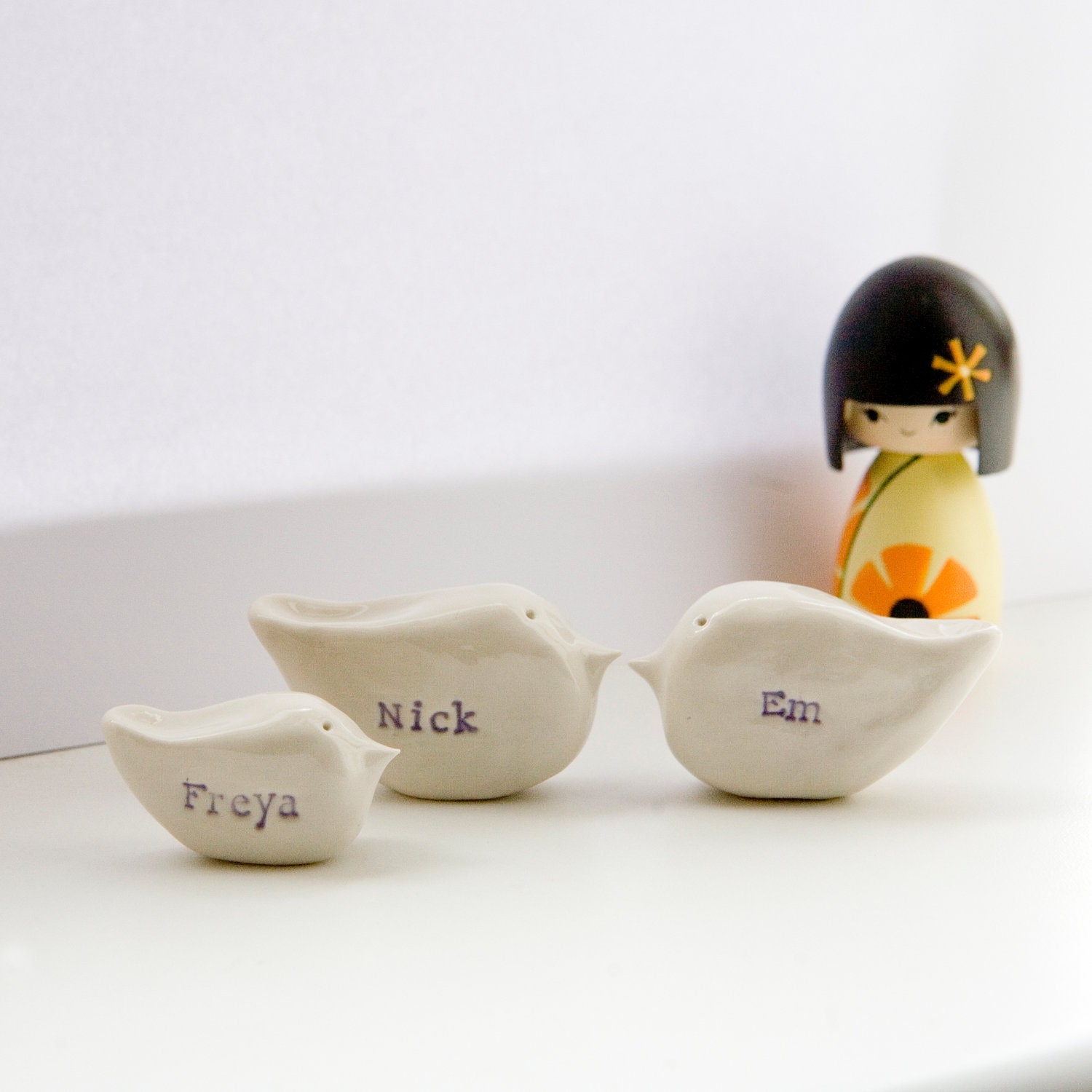 Personalized bird family 3 clay birds wedding cake topper personalised three bird family