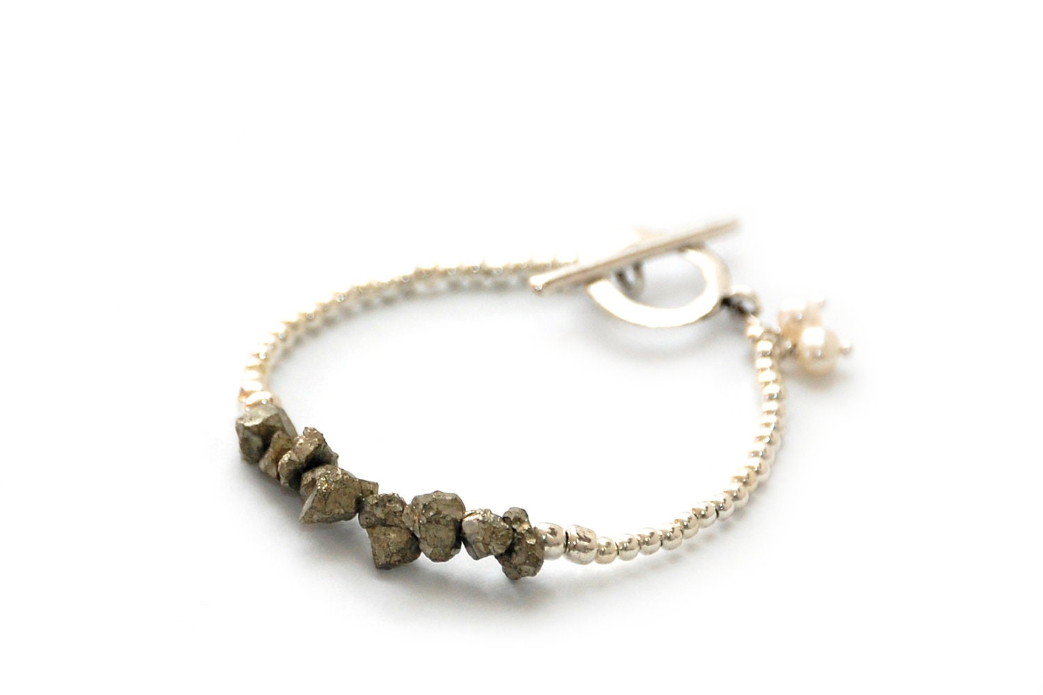ROOT CHAKRA - Silver Gold Pyrite Freshwater Pearl Bracelet (First Chakra - Menopause, depression, pain, tension, menstruation pain, fevers)