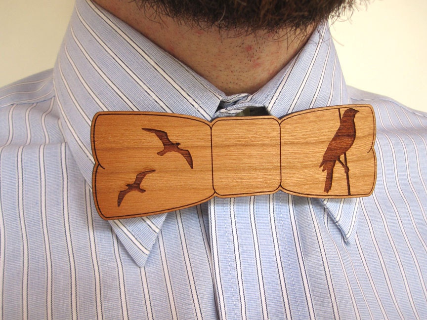 Wooden Bow Tie - Laser Cut Birds Wood Bow Tie - For Men, Women