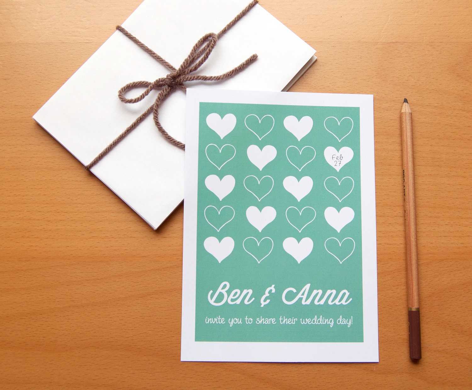 Wedding Invitation With Illustrated Heart Pattern
