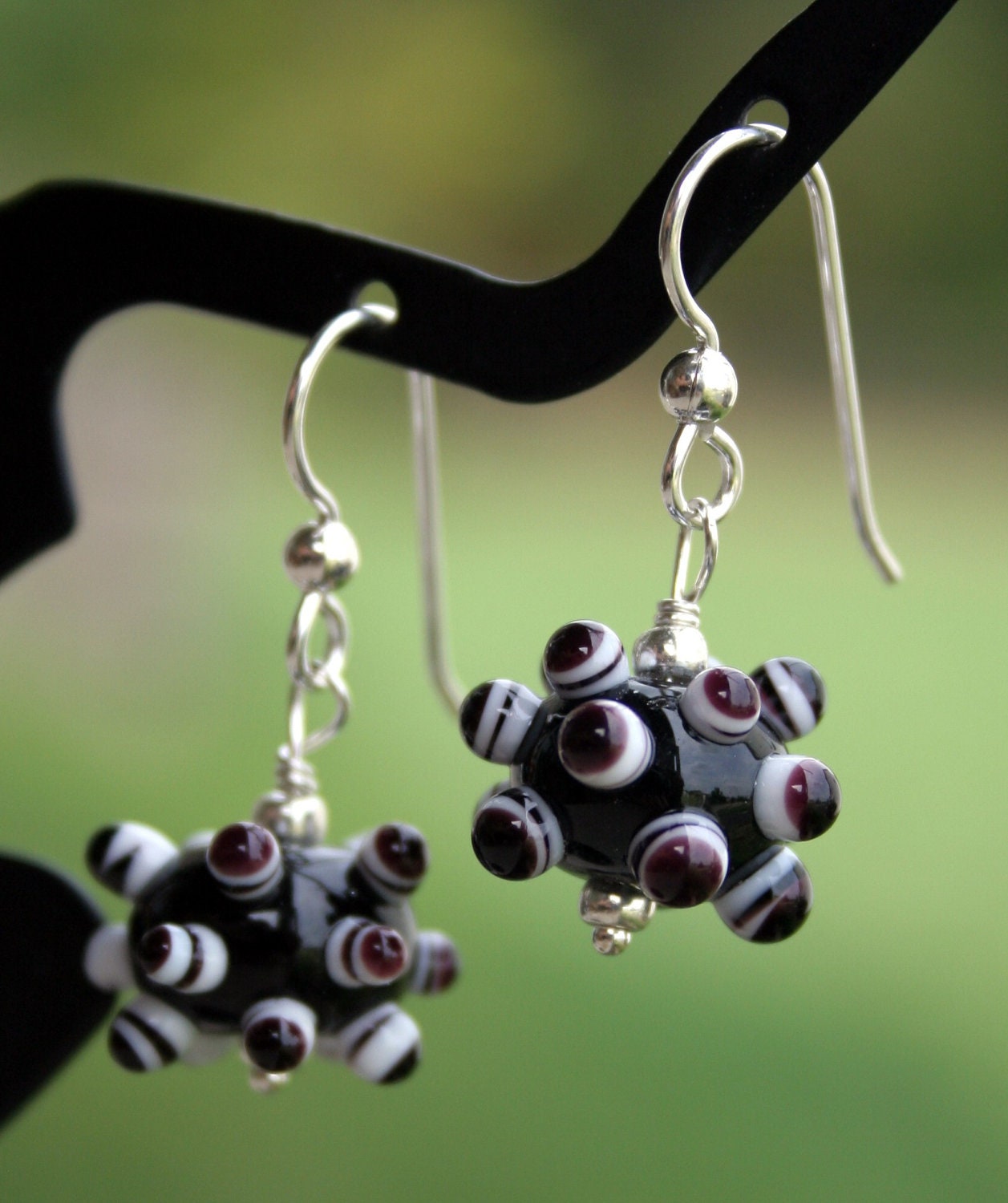 Funky Black N White Lampworking Sterling Silver Earrings