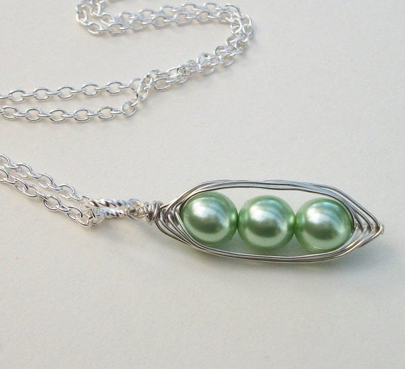 Mint Green Peas In A Pod Pendant Necklace in Silver. For Brides,Best Friends,Sisters And Mothers.