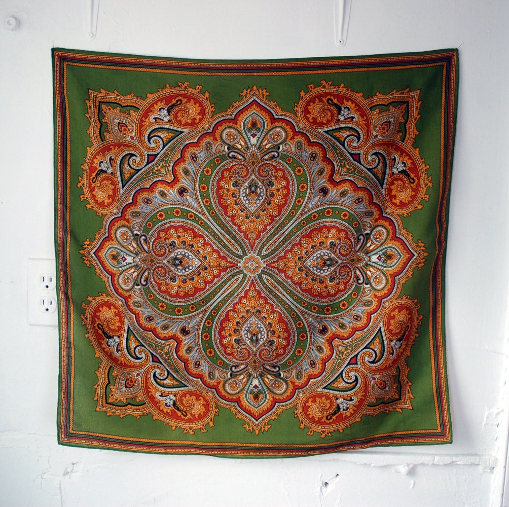 Olive paisley japanese scarf 26.5" x 26.5"