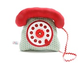 dial telephone play cushion velcro handset red green graphic pattern - telephone cadran combiné rouge motif graphique vert