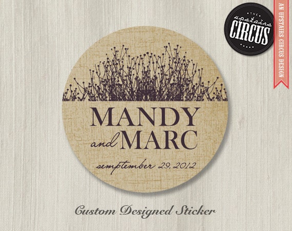 100 Custom Wedding Stickers - Rustic Wildflower Wedding Labels - 2 inch round