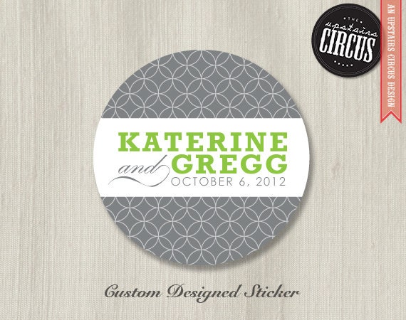 100 Custom Wedding Stickers - Retro Mod Pattern Theme - 2 inch round