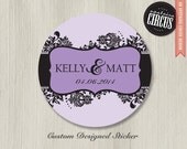 100 Custom Stickers - Glam Damask Wedding Labels - 2 inch round