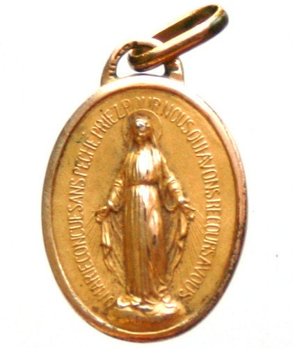 Miraculous Mary Vintage 18kt Goldpated Medal on Black Cord