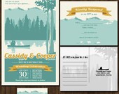 Custom Vintage Mountain Wedding Invitation Suite with RSVP postcards and address labels