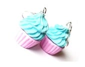 Cupcake Earrings Polymer Clay Pink Blue Cupcake, Dangle Earrings Kawaii Jewelry Fun Earrings