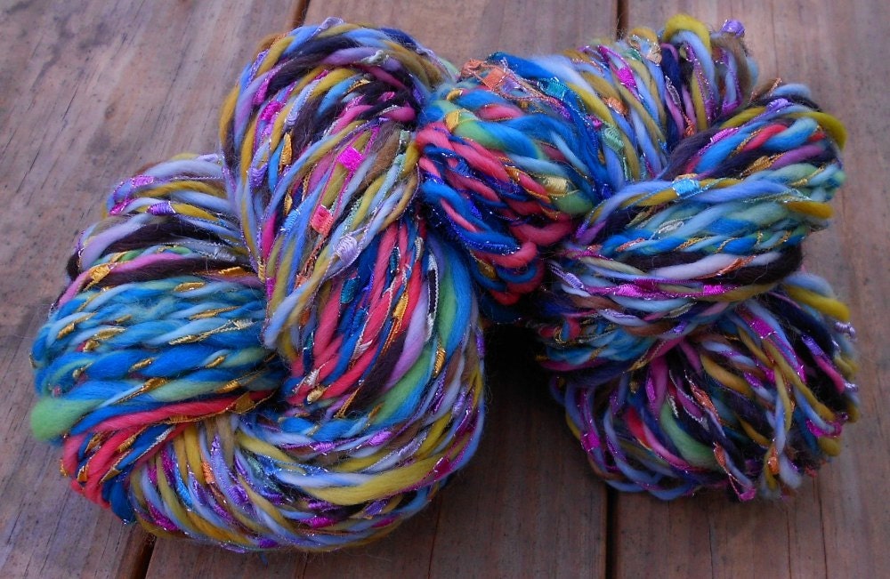 Handspun Yarn, Handspun Art Yarn, This and That, 104 yards, Thick/Thin