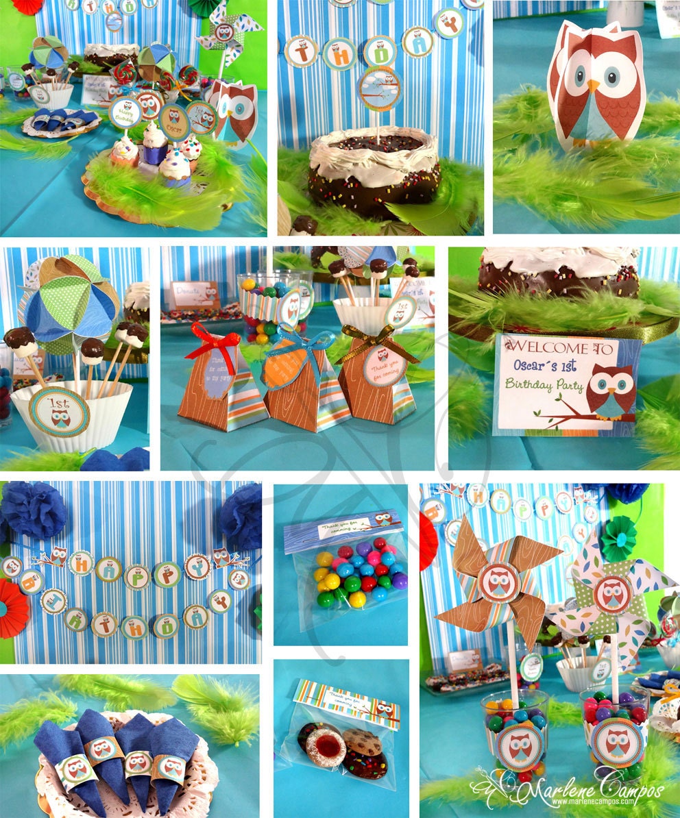 PRINTABLE- Owl Boy Birthday Party - Medium Printable Party, Party Package Personalized - DIY - Custom - Paper Art by Marlene Campos