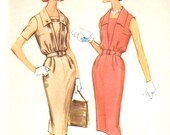 Vintage 60s dress pattern wiggle dress with low v neck and collar and slim skirt McCalls 5271 Bust 34