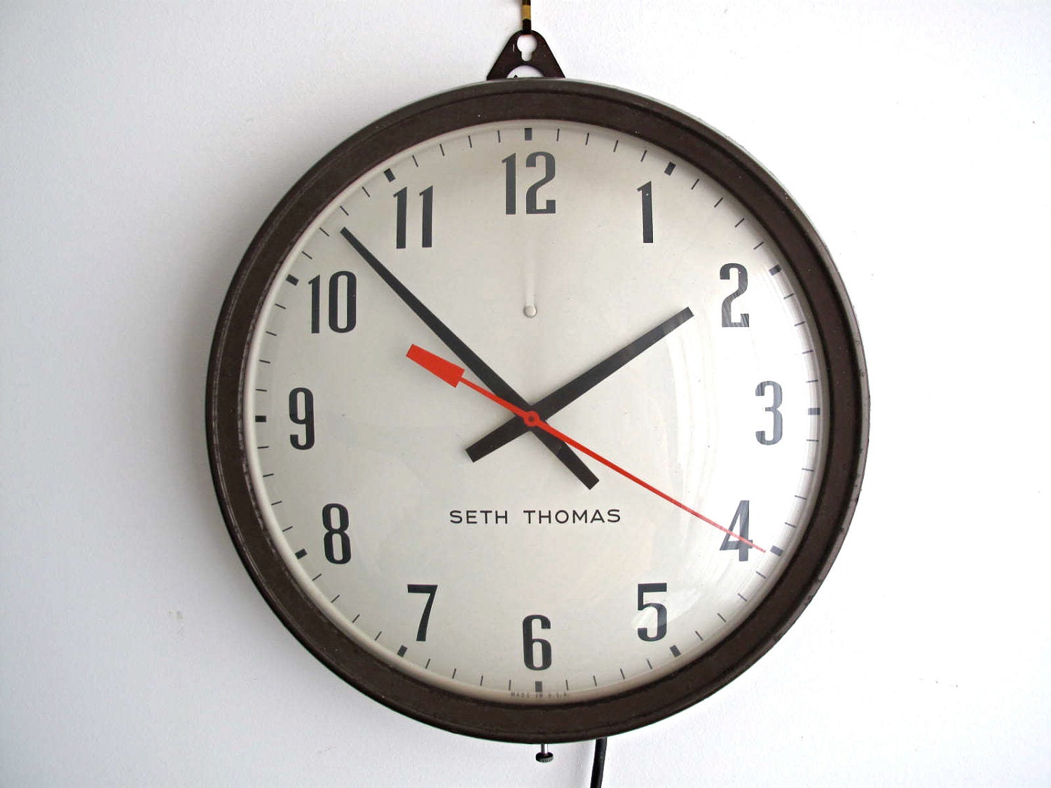 Vintage Wall Clock - Industrial Seth Thomas Hanging Clock, Round Factory Schoolhouse / School House