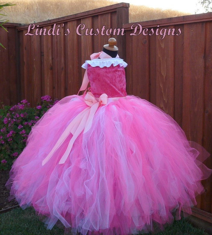 Sleeping Beauty Princess Aurora inspired Gown Tulle Tutu Ensemble Costume for Girls up to 6 yr or 23" waist