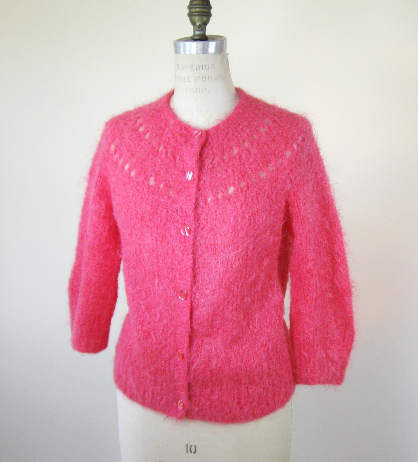 50s Pink Mohair Cardigan Sweater Womens Medium