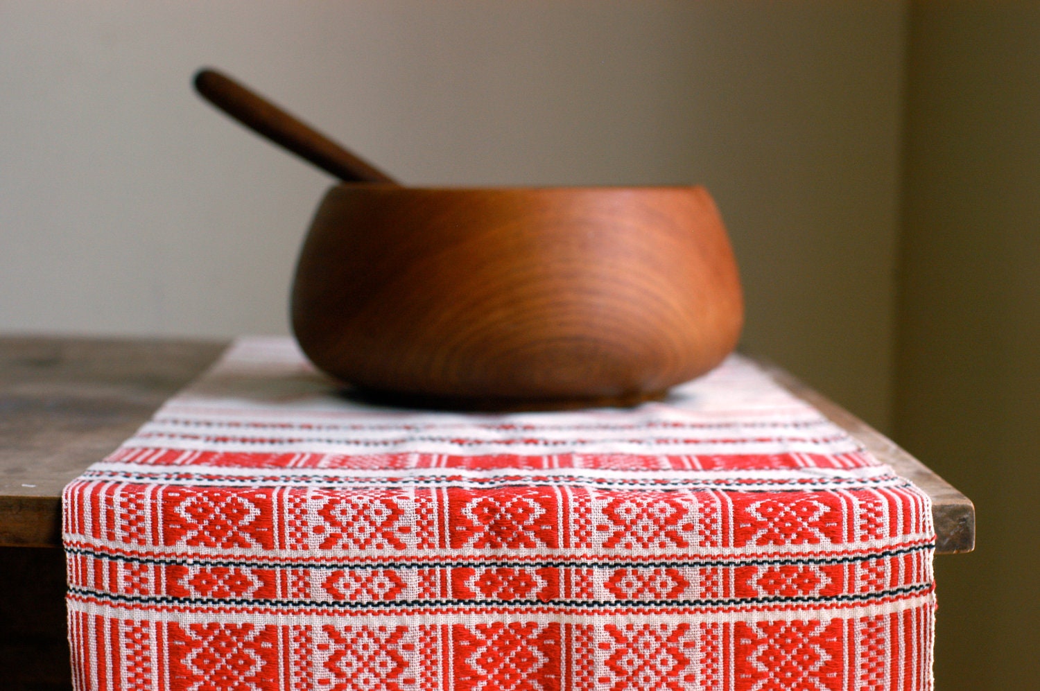 Vintage Woven Table Runner in Red, Black and Beige