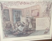 vintage lithograph Tasha Tudor print, Rosemary for Remembrance 1980's, victorian family, girls children's bedroom decor, art print framed