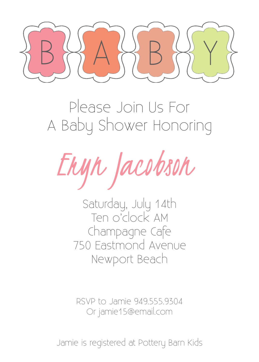 Pink and orange baby shower invitations, printable invitations, baby girl shower, baby boy shower, yellow Il_170x135