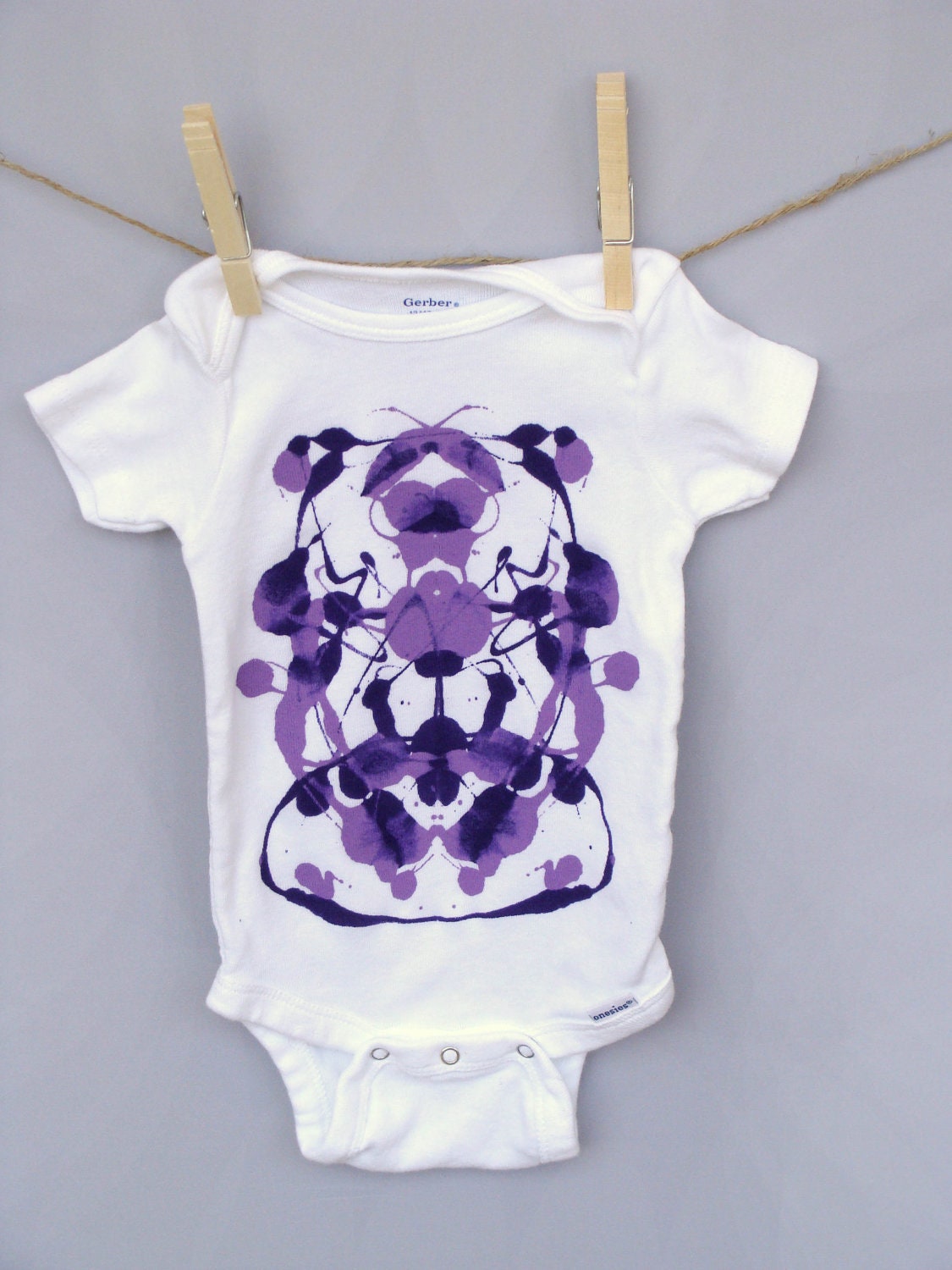 Unique Baby Gift - Decorated Baby Onesie - Ink Blot Design - Lavender & Deep Purple - 12 months - quality cotton onesie - non-toxic paint