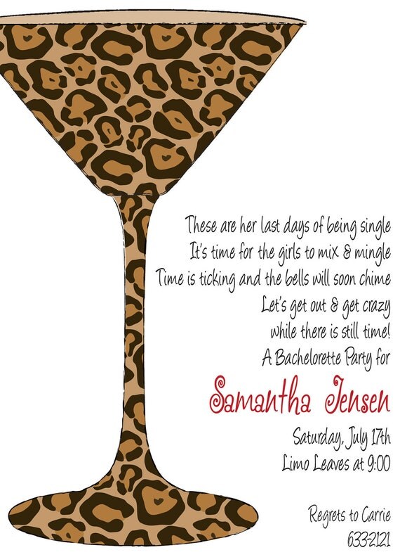 Leopard Martini Glass - Bridal Shower, Bachelorette Party, Girls Night Out, Birthday Party Invitation Il_570xn