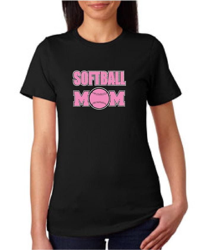 Rhinestone Softball MOM Tshirt - Softball MOM....tee shirt hot pink sports baseball