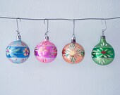 Set of 4 Vintage Hand Painted Christmas Glass Ornaments