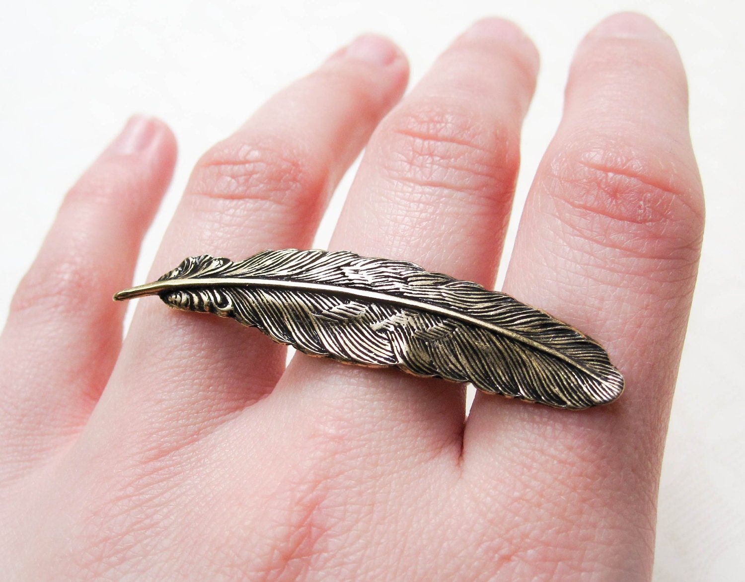 Feather Ring - Boho Chic - Feather Jewelry - Statement Ring - Nature Inspired Jewelry - Feather - Statement Jewelry