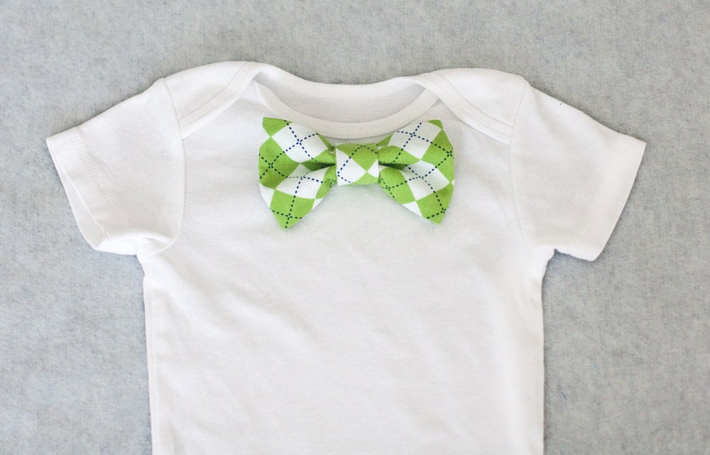 Green Argyle Bow Tie Bodysuit Any Size NB 3M 6M 9M 12M 18M