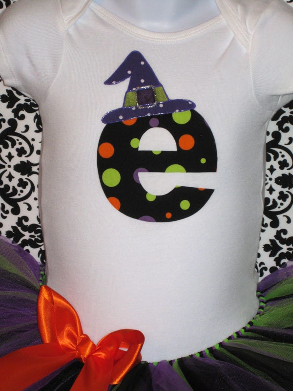 Baby Girl Halloween Witch Initial Onesie...Halloween Onesie...Birthday Photo Prop, Costume