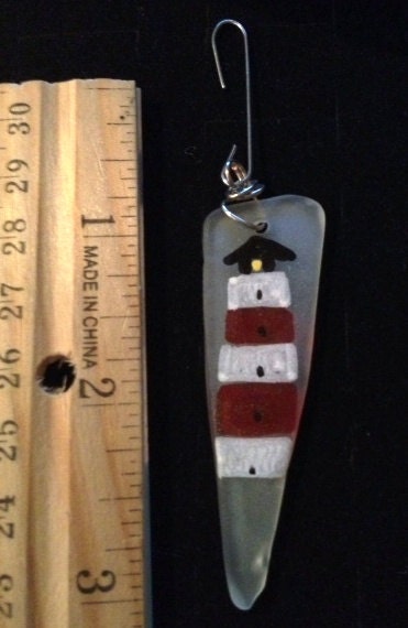 Handpainted Lighthouse Sea Glass Ornament