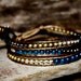 Leather 3 wrap Copper, Czech Blue and Silver Bead Wrap Bracelet
