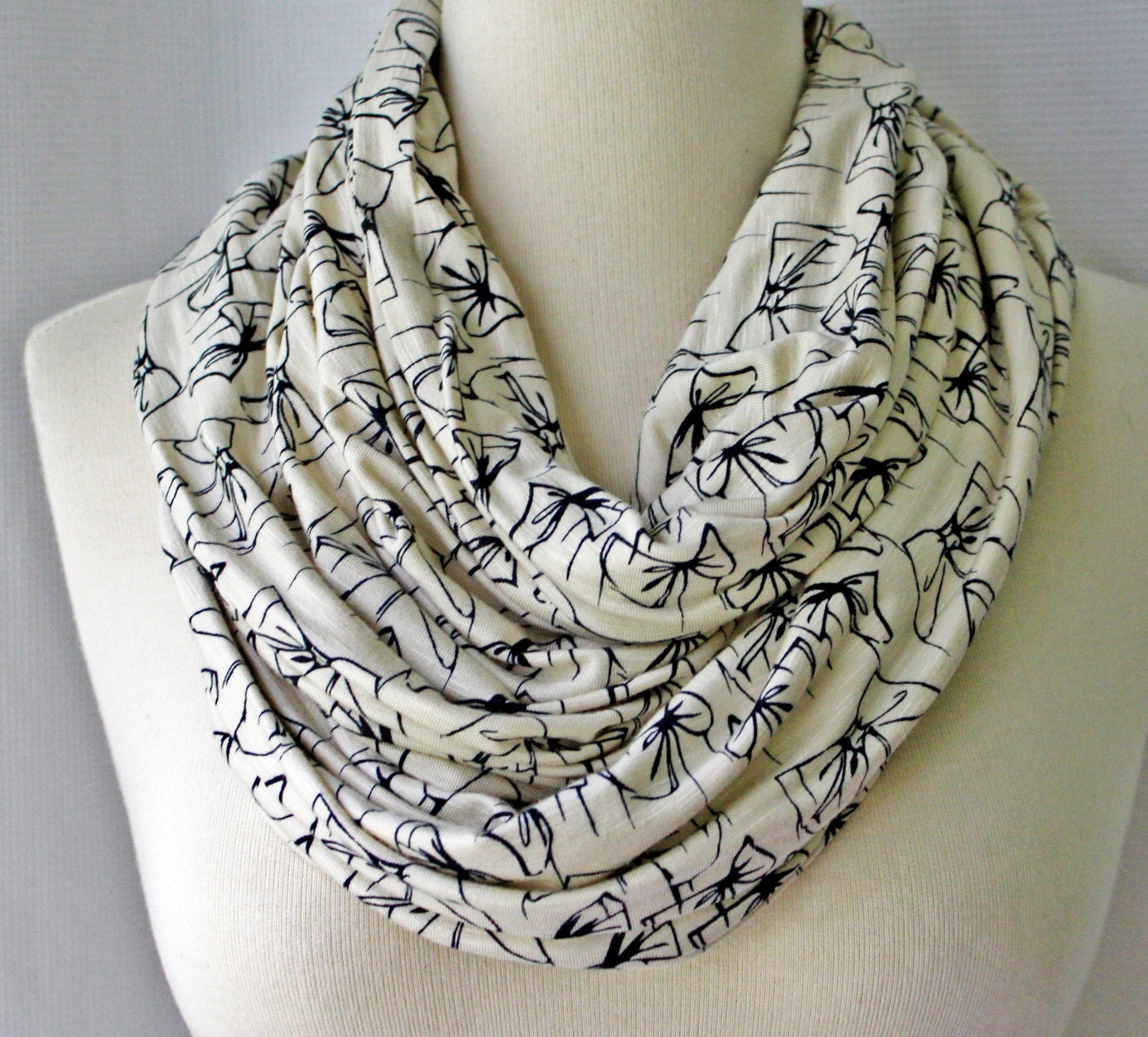 SALE - Infinity Scarf Illustrated Bows Jersey - Wide