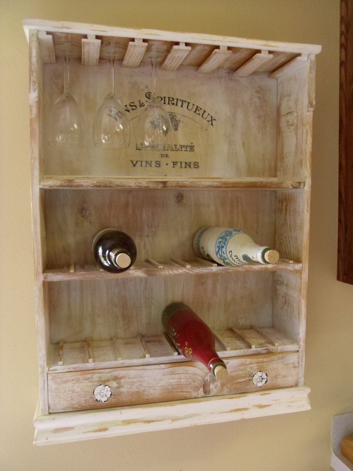 Wine Vintage French inspired rack cup holder with drawer