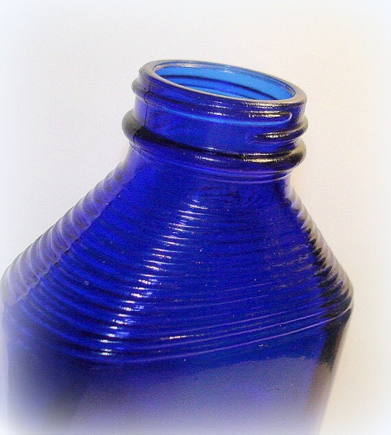 Vintage Cobalt Blue Glass Bottle Ribbed Design By Fineoldthings