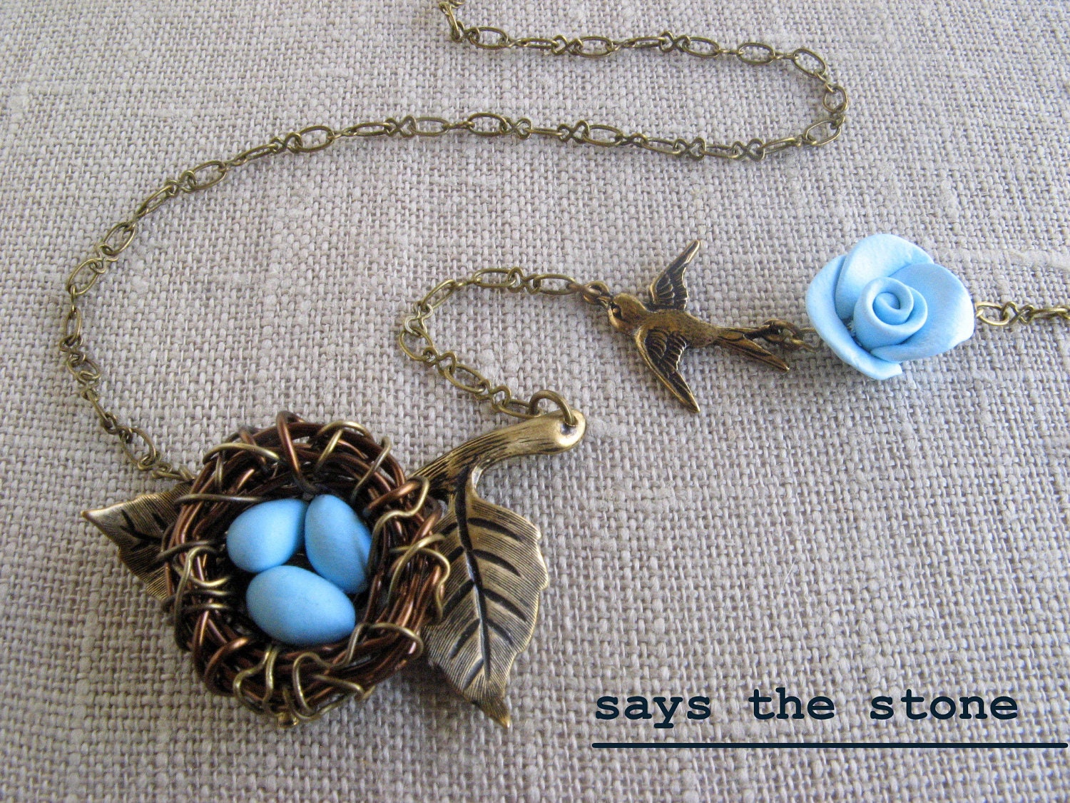 Birds nest robins egg blue necklace, wire wrapped, handsculpted- 3D- Nature- woodlands-Custom Colors available
