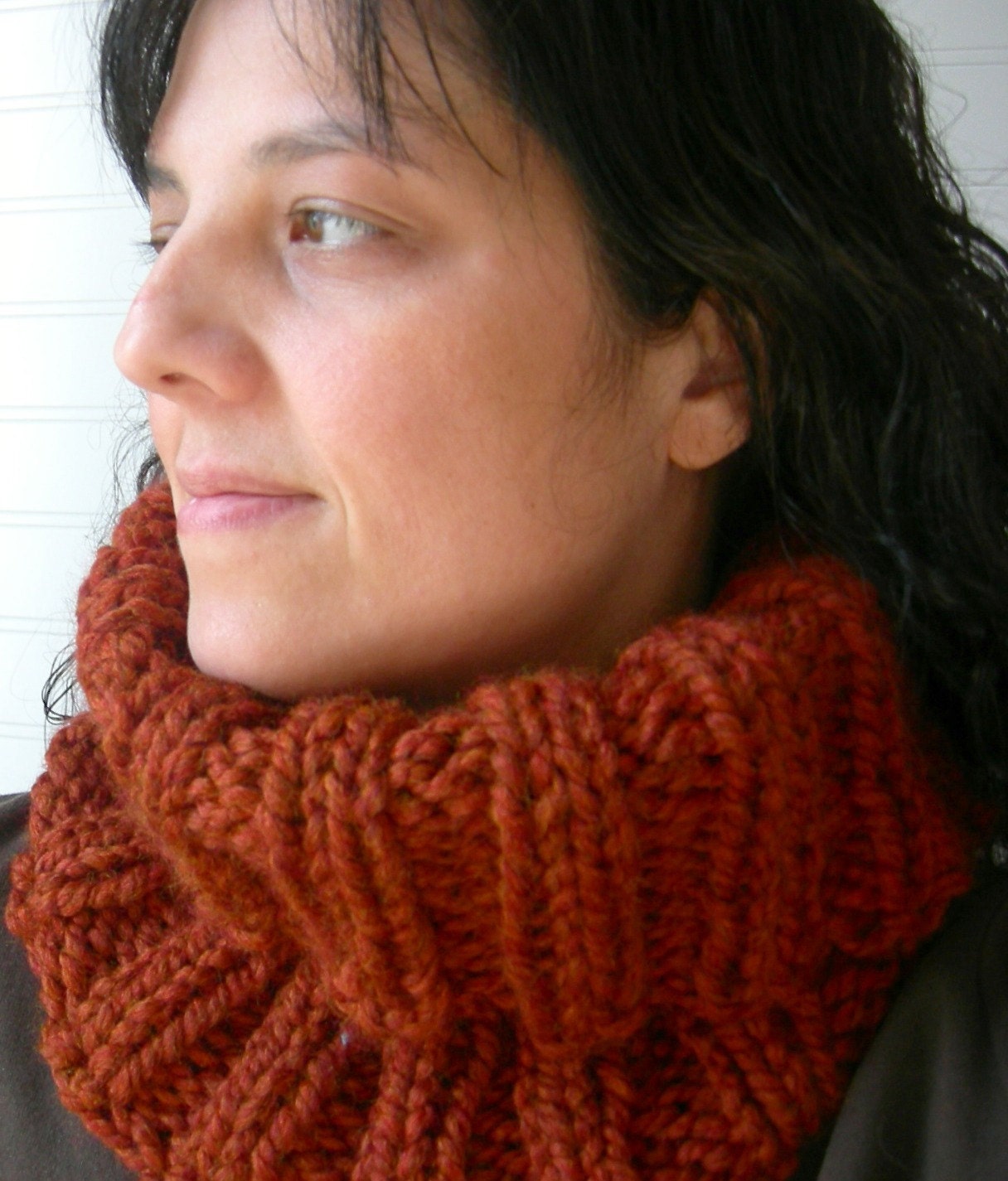Infinity Scarf, Chunky Knitted Neckwarmer, Spice Burnt Orange