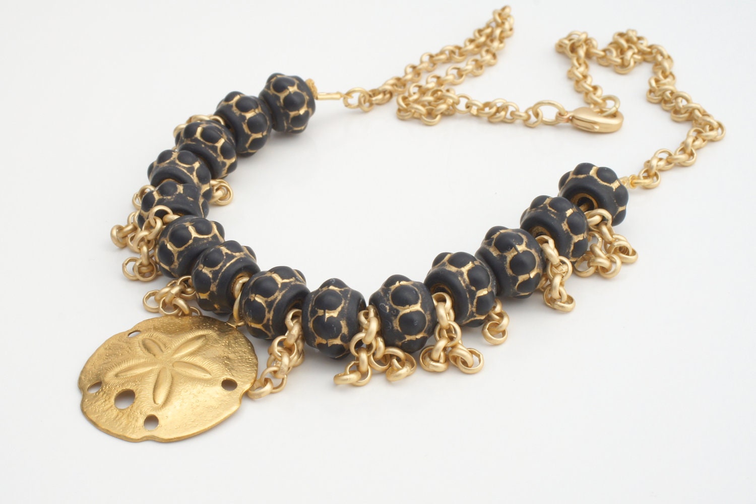 Black and Gold Sand Dollar BEACH NECKLACE by Cheydrea