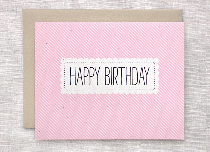 Pink Birthday Card - Easter, Striped Eco Friendly Birthday Card, Recycled