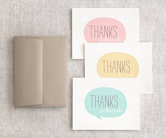 Thank You Cards, Set of 6 - Spring Wedding: Pastel Mint, Pink Peach, Mustard Yellow - Eco Friendly