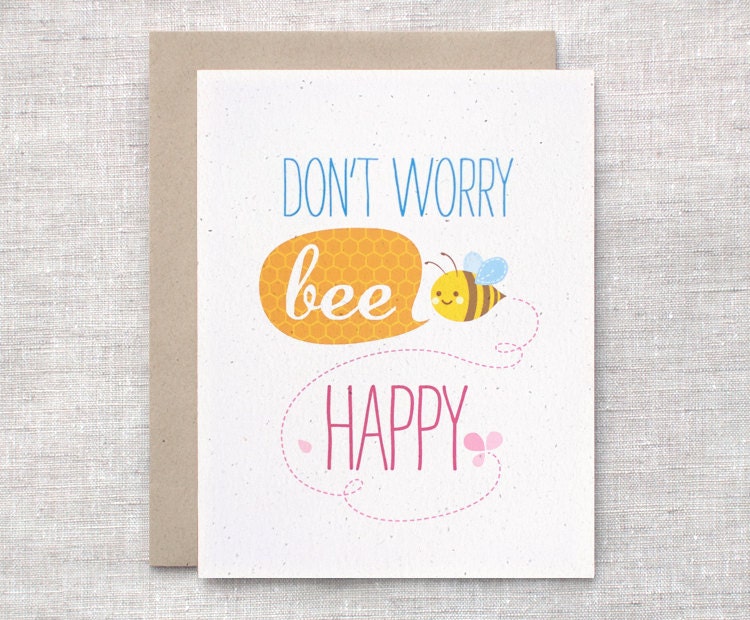 Inspirational Card - Bee Happy, Honeycomb, Beehive, Eco Friendly Get Well Card