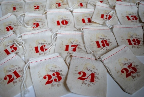 Vintage Christmas Advent countdown 25 cloth bags Il_570xn