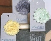 3 Shabby Flower Hair Clips (Mint, Gray and Soft Yellow)