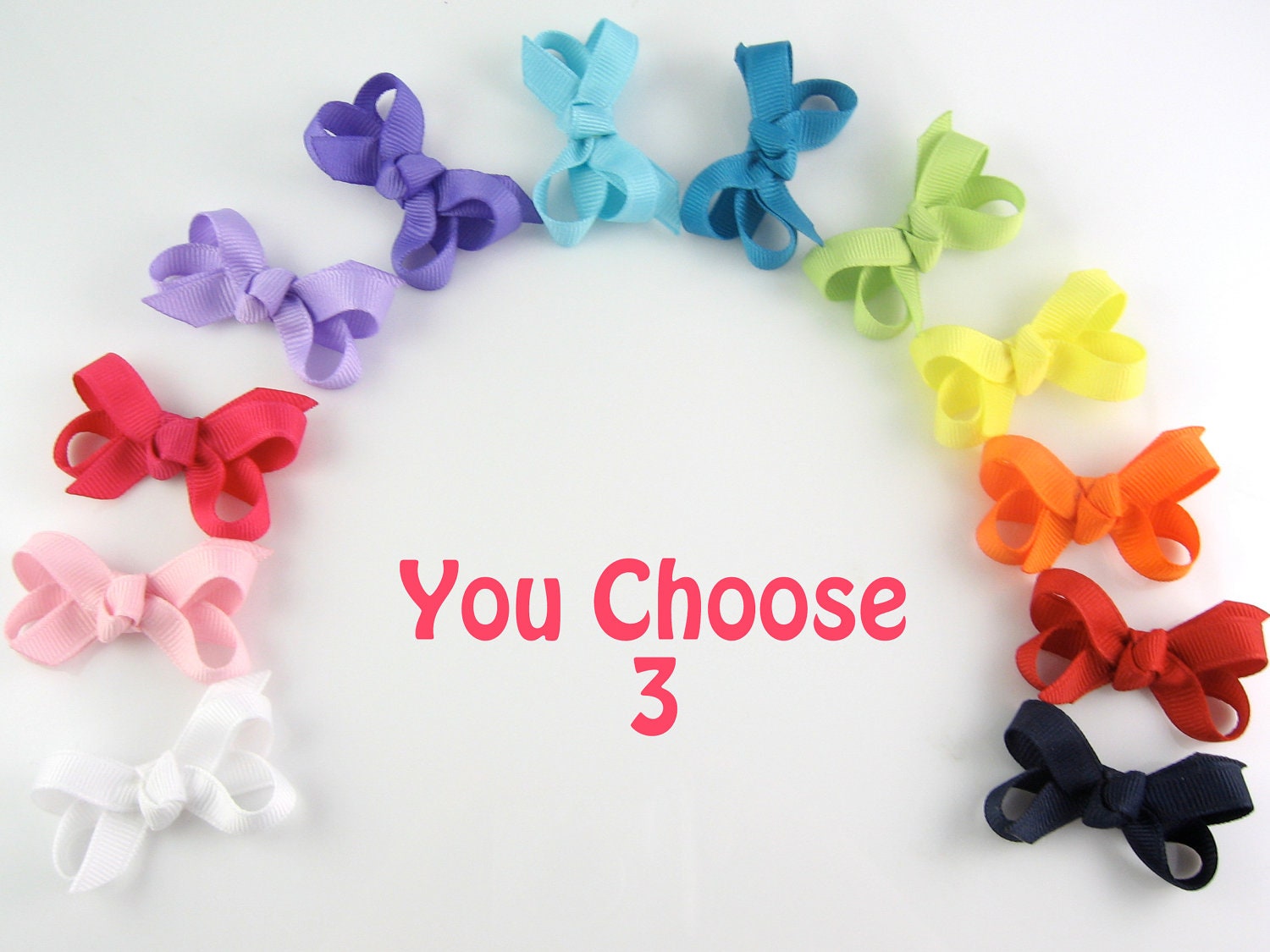 Baby Hair Bow Set - 3 Pack Small 2 Inch Hairbows 70 Color Choices Newborn Toddler MINI Snap Clips Non Slip Grip Fine Hair